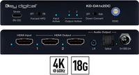 1X2 4K 18G HDMI DISTRIBUTION AMPLIFIER WITH AUDIO DE-EMBED, 4K TO 1080P DOWN-CONVERT